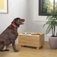 PawHut Comedero Perro Elevado con Alimentador Lento Extraíble Comedero y Bebedero de Acero Inoxidable Roble(m-10)