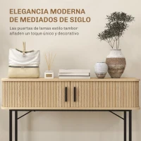 HOMCOM Consola Vintage Mesa de Pasillo con 2 Puertas Correderas de Tambor Tipo Persiana 100x30x80 cm Roble y Negro(m-4)