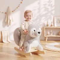 AIYAPLAY Cavallo a Dondolo per Bambini 1-3 Anni a Forma di Foca con Suoni Realistici, Cintura di Sicurezza, Grigio(m-5)