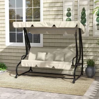 Outsunny Three-Person garden Swing Chair, with Adjustable Canopy - Cream(m-2)