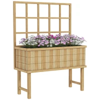 45 x 105cm Wooden Garden Planter, with Trellis - Natural(m-11)