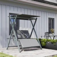 Outsunny Columpio de Jardín de 2 Plazas Convertible en Cama con Toldo Ajustable UV30+ y Cojines 142x130x168 cm Gris Oscuro(m-10)