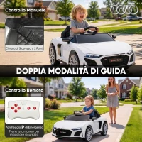 AIYAPLAY Macchina Elettrica per Bambini 3+ Anni 12V Audi R8 Spyder, 3-5 km/h con 2 Motori e Telecomando, Bianco(m-4)