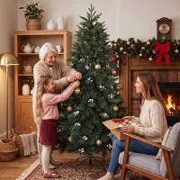 HOMCOM Albero di Natale Artificiale 180cm Folto Realistico, 732 Rami in PE Ignifughi, Base Pieghevole in Legno, Verde(m-9)
