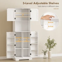 HOMCOM 181.5 cm Freestanding Storage Cabinet, Tall Kitchen Cupboard with Adjustable Shelves, 8 Door Spice Racks, White(m-5)