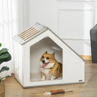 PawHut Caseta de Madera para Perros Interior Casa para Mascotas con Cojín Desenfundable Lavable y 5 Ventilaciones 84,5x54,5x75 cm Blanco(m-2)
