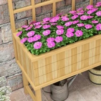 45 x 105cm Wooden Garden Planter, with Trellis - Natural(m-8)