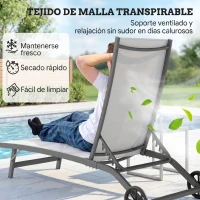 Outsunny Juego de 2 Tumbonas Reclinables de Jardín de Aluminio con Respaldo Ajustable y Ruedas 165x66x102 cm Blanco Mate(m-7)