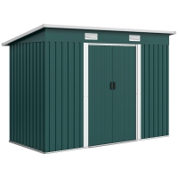 Outsunny Casetta da Giardino in Acciaio 272 x 134 cm con Porte Scorrevoli Doppie e 2 Prese d'Aria, Verde