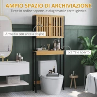 HOMCOM Mobile Sopra WC con Armadietto 2 Ante a Doghe e Ripiano Aperto, 60x21.5x172cm, Colore Legno(m-4)