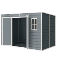 Outsunny Casetta per Attrezzi a 2 Ingressi con Finestre e Prese d'Aria, in PP e Alluminio, 303x183x184 cm, Grigio(m-10)