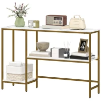 HOMCOM Console meuble 120 cm, table console 3 niveaux avec étagères de rangement, plateaux imitation marbre, blanc et doré(m-12)