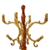Porte-manteau européen en bois massif, design sculpté et élégant, plusieurs crochets à hauteurs variées, 48x48x195 cm, Couleur naturelle(m-9)