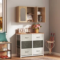 HOMCOM Armadio da parete per bagno con 3 ante effetto rattan soft-close e mensola, rovere(m-4)
