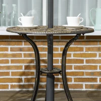 Outsunny Set da Esterno 3pz in Alluminio con 2 Sedie da Giardino e Tavolino Rotondo con Foro per Ombrellone, Bronzo(m-8)