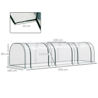 Outsunny Mini Serre de Jardin, Mini Serre Tunnel, Serre à Tomates 3,5L x 1l x 0,8H m, Acier, PVC Anti-UV, 3 Fenêtres(m-3)