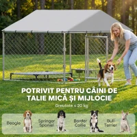 PawHut Țarc Exterior Oțel Galvanizat, Acoperiș Impermeabil Anti-UV, Închidere Dublă, Argintiu.(m-4)