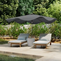 Outsunny Sombrilla de Jardín Manual Ø292x254 cm con 32 Luces LED Solares 8 Varillas Impermeable y Rejillas de Ventilación Gris(m-9)