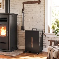 Outsunny Metall Pelletbehälter mit Rollen, 30 kg Pelletbox, Pelletlagerung mit Sieb 4 Füllstandsanzeigen 36,5 x 36,5 x 61,5 cm(m-8)
