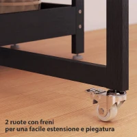 HOMCOM Tavolo Pieghevole con Ruote, Ribalte Laterali e Vani Aperti, Nero(m-6)