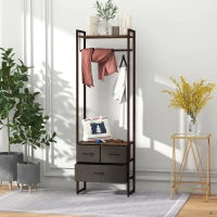 HOMCOM Appendiabiti da Terra con Asta, 3 Cassetti e Ripiani, in Legno MDF e Acciaio, 58.5x30x178 cm, Marrone(m-10)
