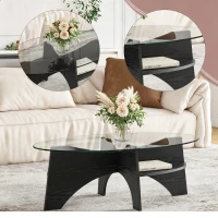 Table basse ovale moderne en verre de sécurité, plateau résistant aux chocs et facile à nettoyer, 104,9x60,0x35,6 cm, Transparent(m-7)