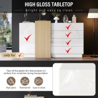 High-Gloss Sideboard with 4 Drawers and 2 Doors, Stylish Storage Cabinet with Anti-Tilt Safety Rails, 140L x 35W x 76.5H cm, White(m-5)