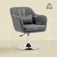 HOMCOM Swivel Microfibre Accent Chair for Living Room Contemporary Vanity Armchair with Adjustable Height Thick Cushion Lumbar Support Armrest for Bedroom Office Dark Grey(m-3)