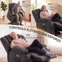 HOMCOM Poltrona Relax Reclinável Elétrica Elevatória com Massagem Vibratória, Calor, Assento Largo, USB-C, USB-A, Bolsos, Preta(m-4)