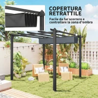 Outsunny Pergola Gazebo 3x3 m con 8 Fori di Drenaggio, in Alluminio, Metallo e Poliestere, Grigio Scuro(m-4)