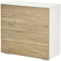 HOMCOM Comodă cu 4 Sertare din Lemn și Mânere din Aluminiu, 76x35x72cm, Alb și Stejar(m-12)