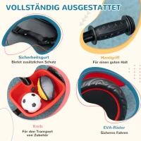 AIYAPLAY Kinderdreirad mit Beckengurt, 2 Körben, höhenverstellbarer Sitz, Metallrahmen, für Kinder 2-5 Jahre, schwarz+rot(m-7)