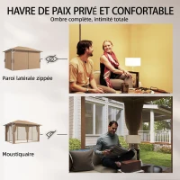 Outsunny Tonnelle de Jardin Pavillon Structure Stable en Métal 60mm Protection UV50+ et 10 Trous de Drainage 394x294x255cm Khaki(m-6)