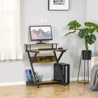 HOMCOM Industrial Computer Desk with Monitor Stand, 70 x 60cm Compact Desk for Small Spaces, Home Office Desk, Rustic Brown(m-7)