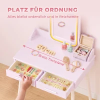 AIYAPLAY Kinderkaptafelset 2-in-1, kaptafel en bureau met kruk, ledspiegel in 3 lichtkleuren, 2 laden, 3-8 jaar(m-5)