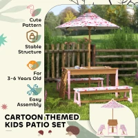 AIYAPLAY Kids Picnic Table Set with Removable & Foldable Umbrella, Storage Boxes, Flamingo Theme, Pink(m-8)