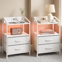 HOMCOM Set di 2 Comodini con Luci LED e Stazione di Ricarica, 40x30x60 cm, Bianco(m-2)