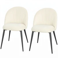 HOMCOM Set di 2 Sedie Sala da Pranzo con Schienale a Conchiglia e Gambe in Metallo, in Velluto, Crema(m-7)