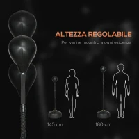 SPORTNOW Punching Ball da Terra con Base Riempibile e Ventose, Altezza Regolabile da 145-180 cm, Nero(m-5)