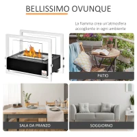 HOMCOM Camino a Bioetanolo Portatile, Biocamino da Tavolo o da Terra in Acciaio e Vetro, Serbatoio da 1.5L, Bianco e Nero(m-7)