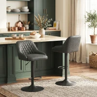 HOMCOM Bar Stools Adjustable Swivel Kitchen Chairs with Backrest Set of 2 for Kitchen Island Dark Grey(m-8)