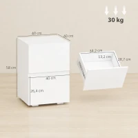 HOMCOM Set di 2 Comodini da Camera da Letto con 2 Cassetti, Capacità 30 kg, 40x40x58 cm, Bianco(m-3)