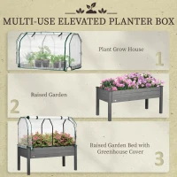Outsunny Raised Garden Bed Outdoor Elevated Wood Planter Box w/ PE Cover, Dark Grey(m-6)