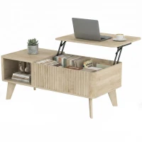 HOMCOM Mesa de centro elevable, compartimento oculto, 2 estantes abiertos, esquinas redondeadas, estilo mid-century, 100x48x41cm, Roble(m-11)
