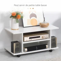 HOMCOM Meuble TV avec Roulettes 80 cm, Meuble Télé pour Téléviseur jusqu'à 42 Pouces avec Étagères Ouvertes, Style Moderne, Banc TV pour Salon, Chambre, Blanc(m-7)
