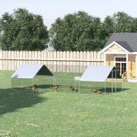 PawHut Chicken Run Galvanised Walk-in Chicken Coop Hen Poultry House Cage Rabbit Hutch with Water-Resist Cover, 3 x 8 x 2m(m-10)