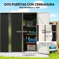 Outsunny Cobertizo de Jardín Exterior Metálico 1,37 m² 163x89x163 cm con Techo Inclinado, Puertas con Pestillo y Guantes Gris(m-5)