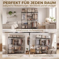HOMCOM Textiele kledingkast, draagbaar, zonder gereedschap, met 3 kledingroedes en 5 planken, 182 x 43 x 182 cm, zwart(m-7)