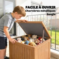Outsunny Coffre de Rangement Boîte de Jardin 130L Doublure Amovible pour Coussins et Outils Bois Massif Brun(m-6)