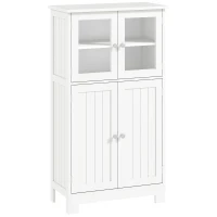 kleankin Armario Auxiliar de Baño con Puertas de Cristal y Estante Ajustable Armario Multifuncional 60x30x108,5cm Blanco(m-11)